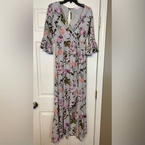 Pink Lily floral blue dress